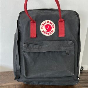 Fjallraven Black Backpack with Red Accents